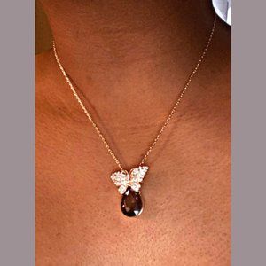 Purple Velvet Butterfly Rose Gold Pendant Necklace